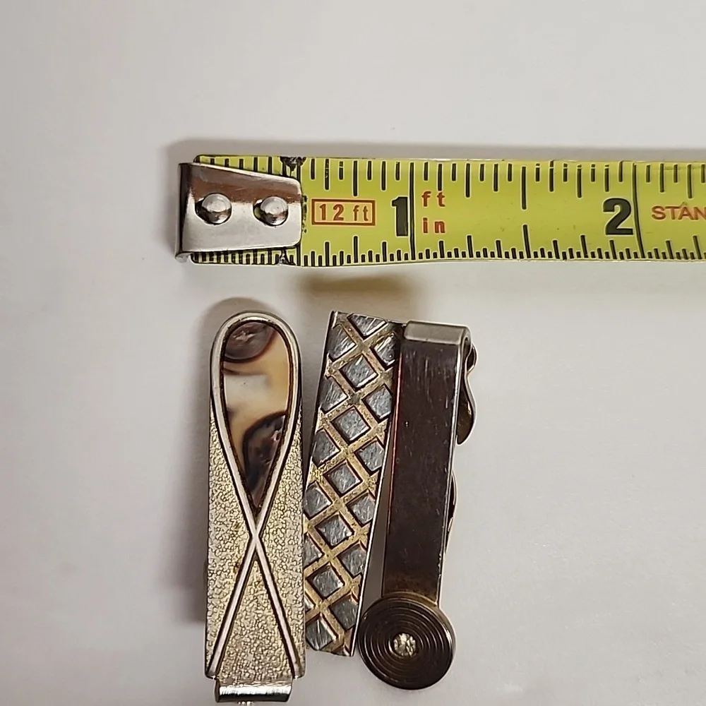 Elegant Vintage Faux Gold and Silver Tie Bar Clips 3 Pc Set